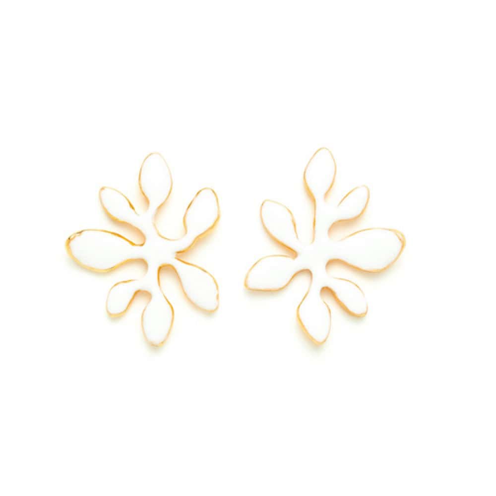 Gold-Plated Pierced Earrings with Botanical Motifs