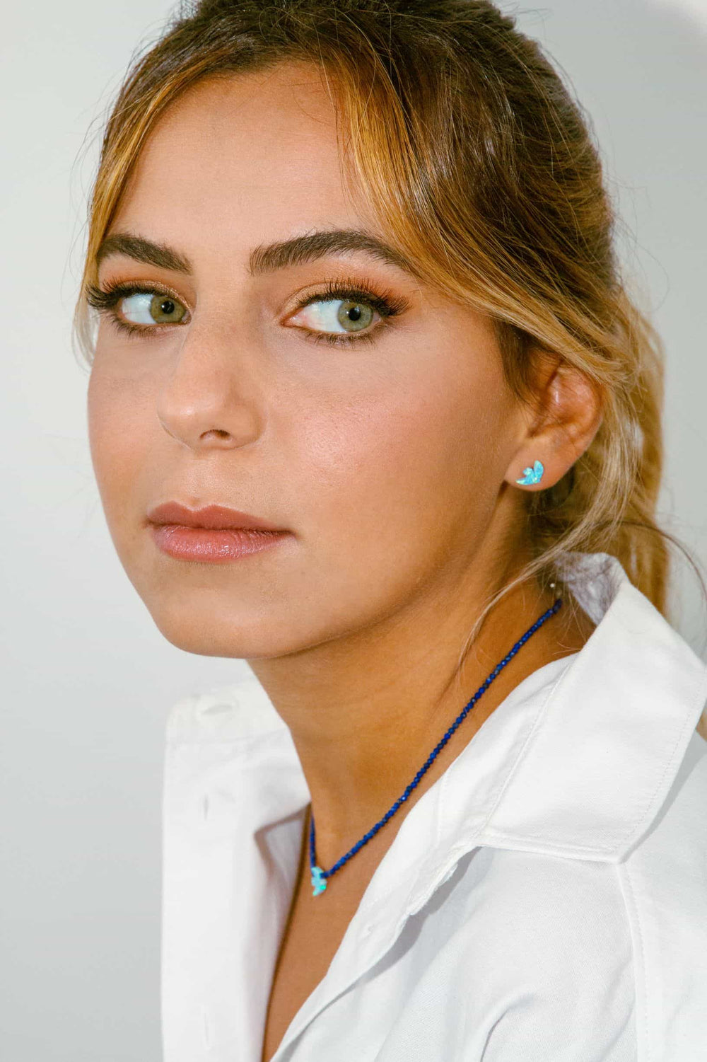 Pierced Silver Opal Earrings