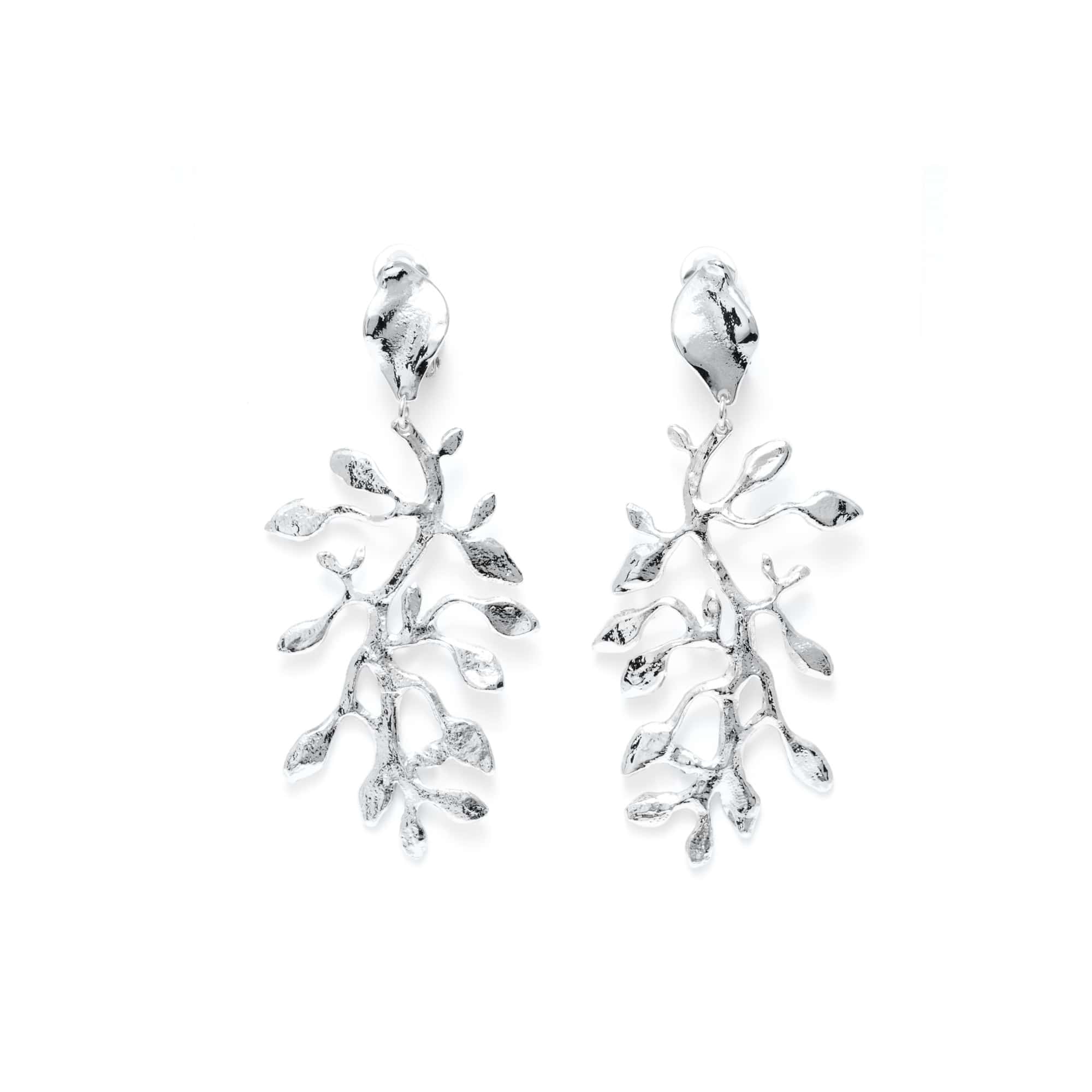 Silver Clip-On Earrings with Leaf Design