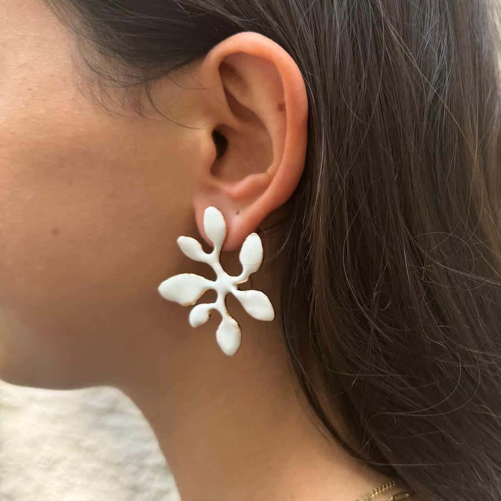 Gold-Plated Pierced Earrings with Botanical Motifs