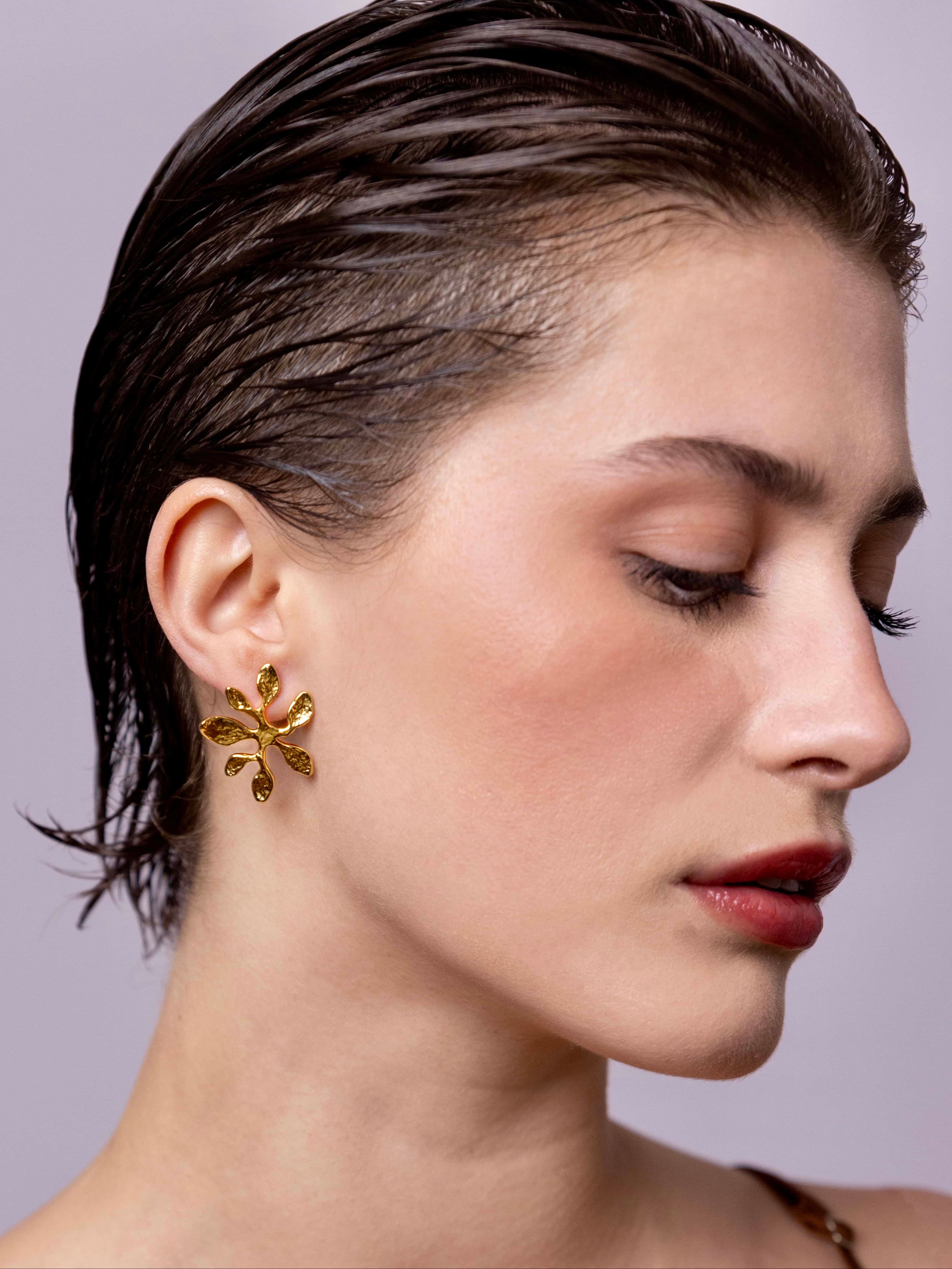Boucles D'Oreilles Percées Doré Végétal