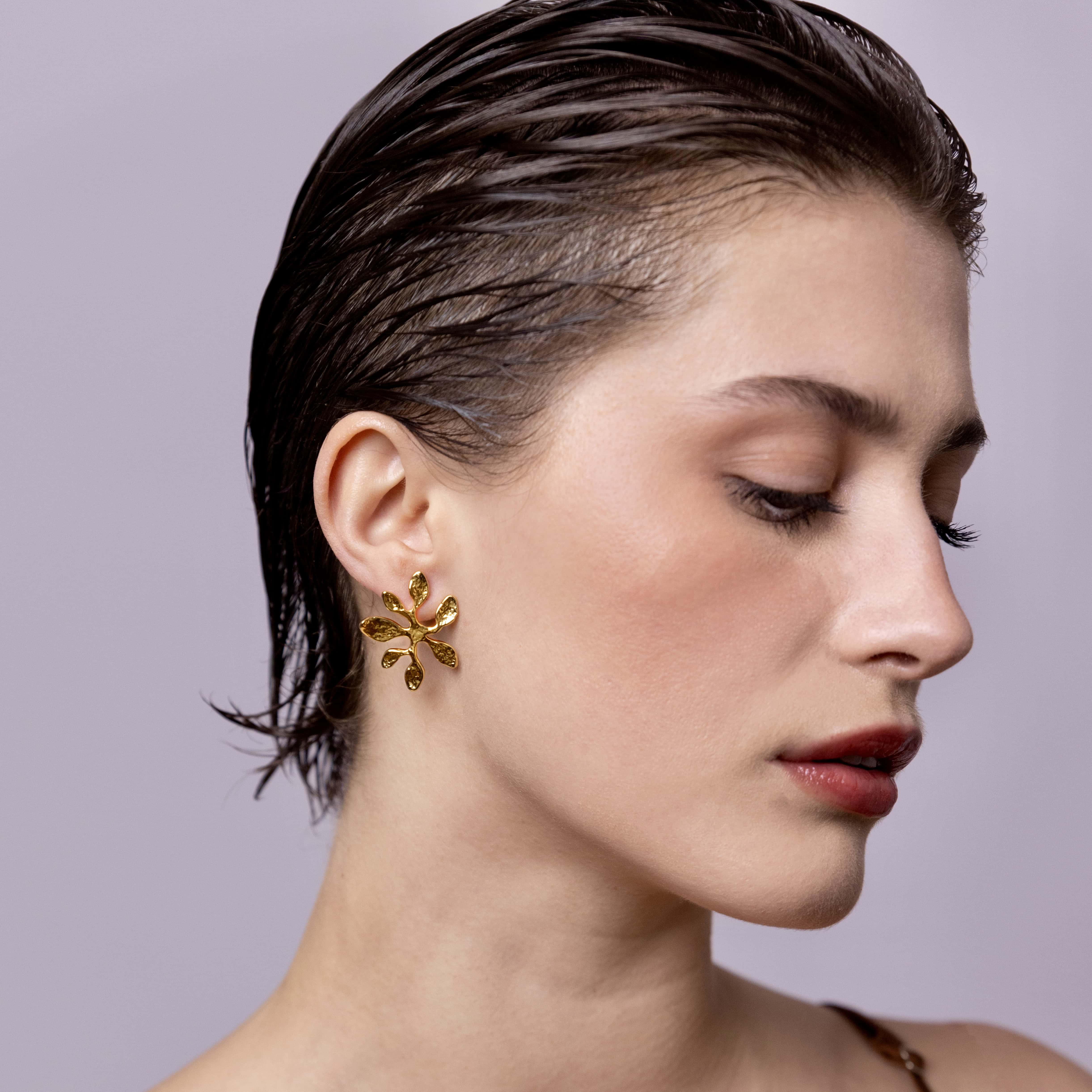 Pierced Gold Botanical Earrings