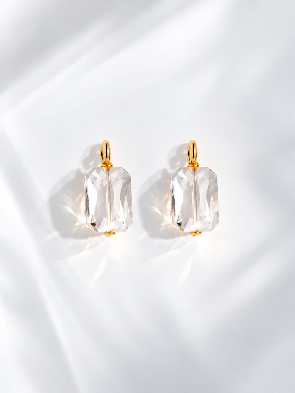Charms Doré Boucles D'oreilles Cristal Carré