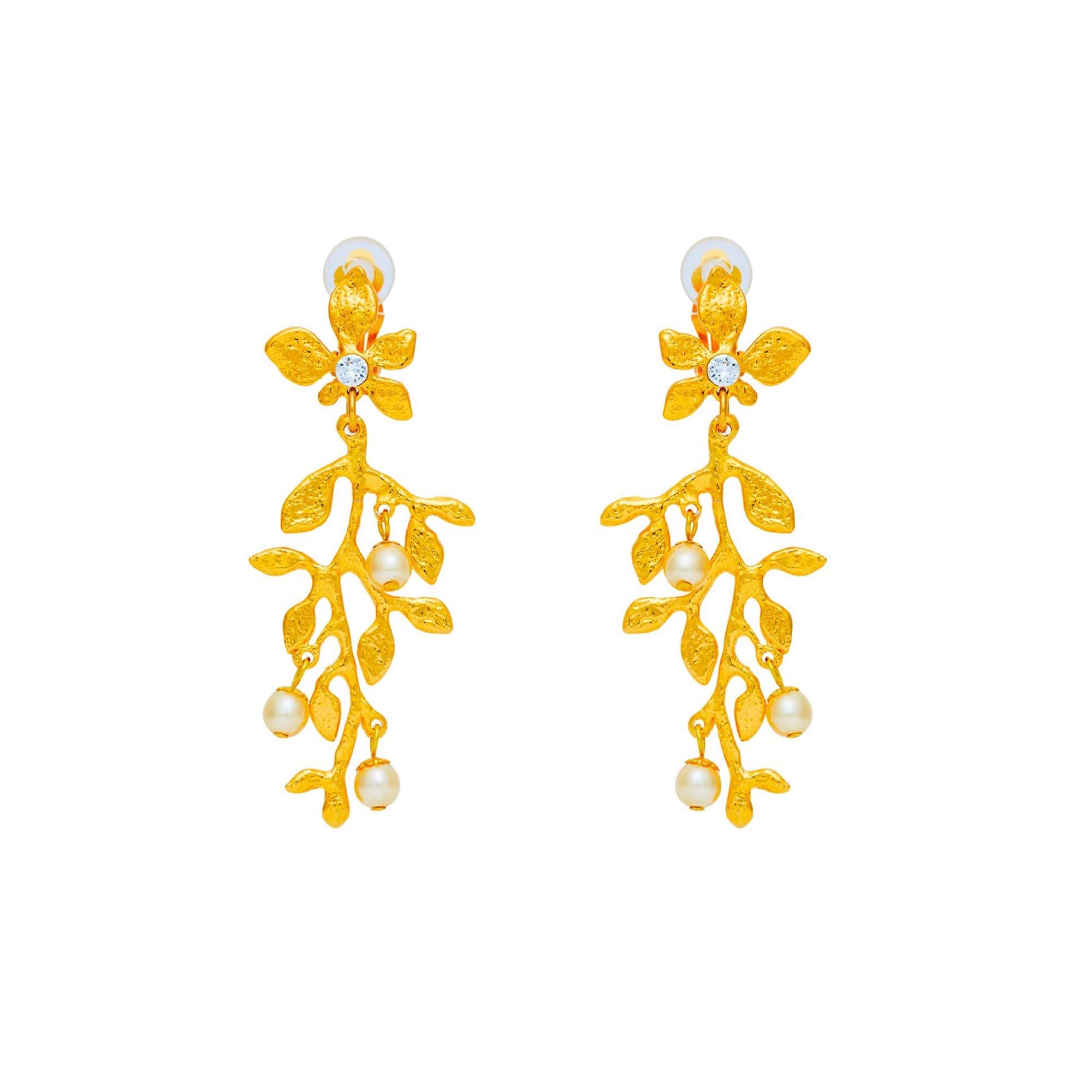 Gold-Plated Botanical Clip-On Earrings
